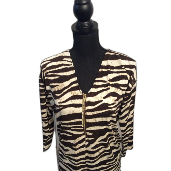 Michael Kors Medium M Animal Print Zip Front V Neck Top Womens - Picture 3 of 5